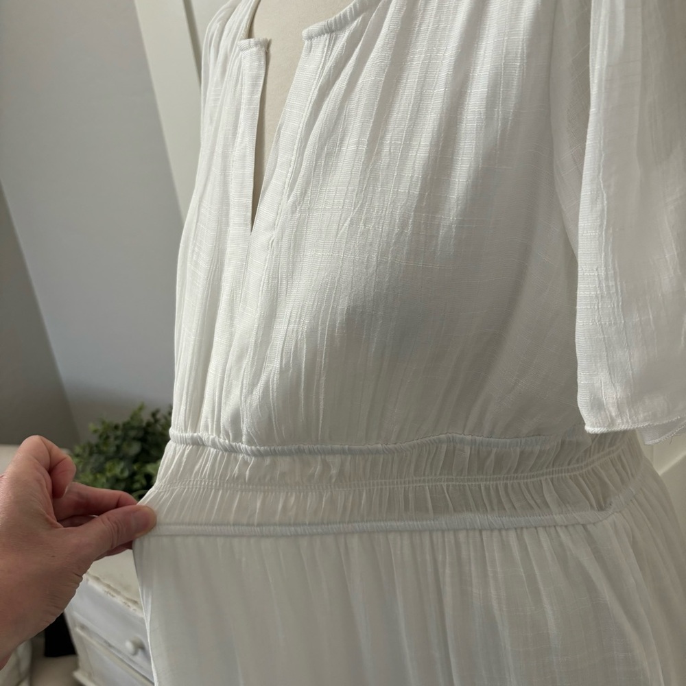 White Maxi Dress Size L Cottagecore Beach Wedding Minimalist Lace Fairycore - Picture 6 of 15